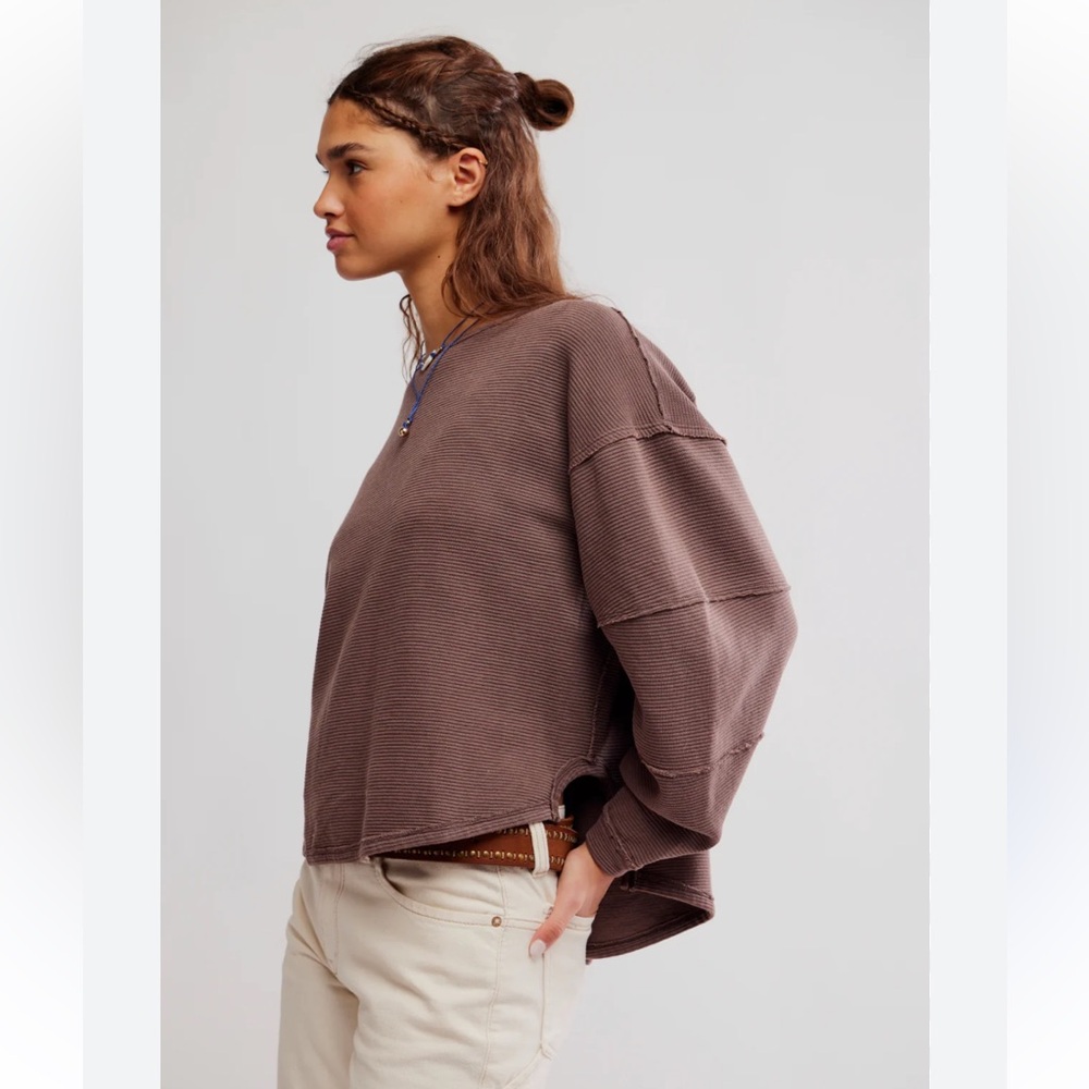 We The Free Eclipse Tee French Chocolate Brown Sweatshirt Ribbed Oversized